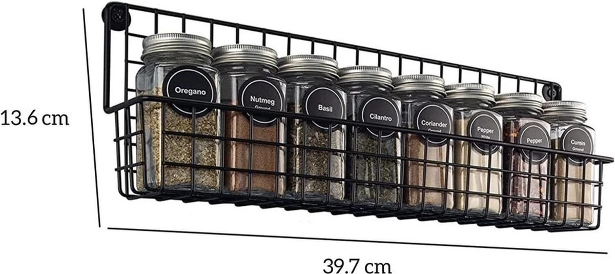 Friendly Kitchen Ophangbaar Kruidenrek - 4 Kruidenrekjes Voor Totaal 32 Kruidenpotjes - Spice Rack - Staal - Zwart 5 Friendly Kitchen Ophangbaar Kruidenrek - 4 Kruidenrekjes Voor Totaal 32 Kruidenpotjes - Spice Rack - Staal - Zwart - Afbeelding 5