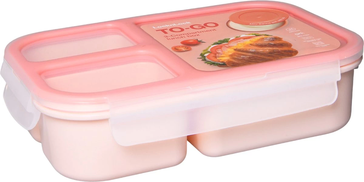 Lock&Lock Lunchbox - Bento Box - Salade Lunchbox - Met 3 Compartimenten - Met Dressing/Saus Bakje - Volwassenen En Kinderen - To Go - Lekvrij - BPA Vrij - 980 Ml - Roze 2 Lock&Lock Lunchbox - Bento Box - Salade Lunchbox - Met 3 Compartimenten - Met Dressing/Saus Bakje - Volwassenen En Kinderen - To Go - Lekvrij - BPA Vrij - 980 Ml - Roze - Afbeelding 2