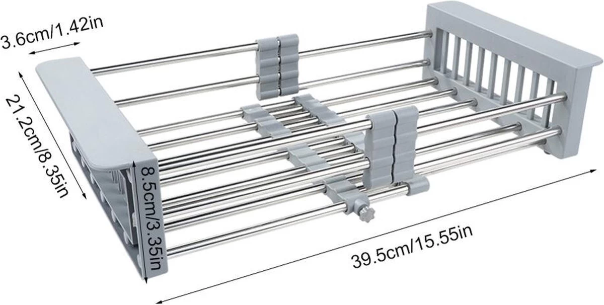 IBright Verstelbare Keukenrek - Gootsteen Mand - Afdruiprek – Vergiet – Verstelbaar In Lengte - Uitschuifbaar - RVS Grijs 1 IBright Verstelbare Keukenrek - Gootsteen Mand - Afdruiprek – Vergiet – Verstelbaar In Lengte - Uitschuifbaar - RVS Grijs