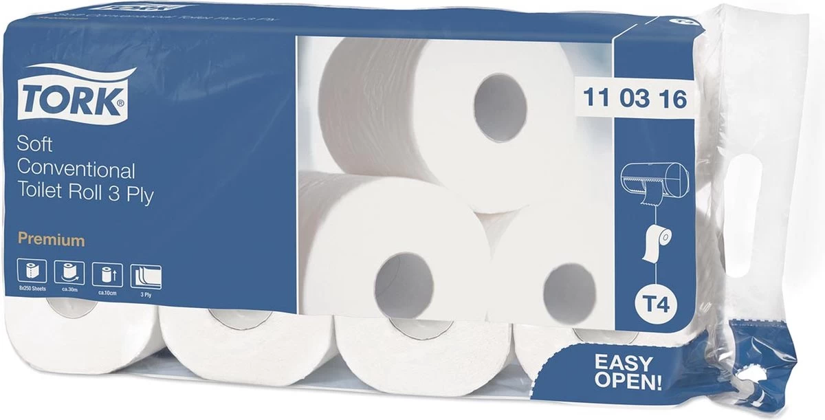Tork Traditioneel Toiletpapier 3-laags Wit 250 Vel T4 Premium 3 Tork Traditioneel Toiletpapier 3-laags Wit 250 Vel T4 Premium - Afbeelding 3