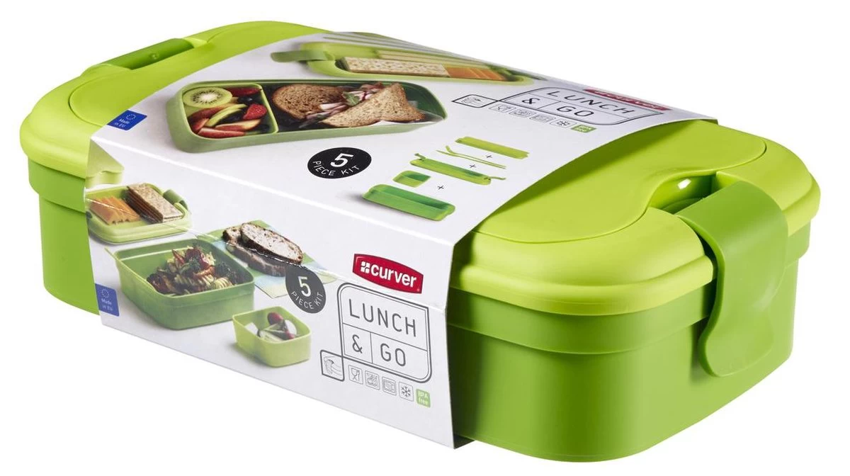 Curver Lunch&Go - Vershouddoos - Lunchbox - Inclusief Bestek - 2/3 Compartimenten - Groen 1 Curver Lunch&Go - Vershouddoos - Lunchbox - Inclusief Bestek - 2/3 Compartimenten - Groen