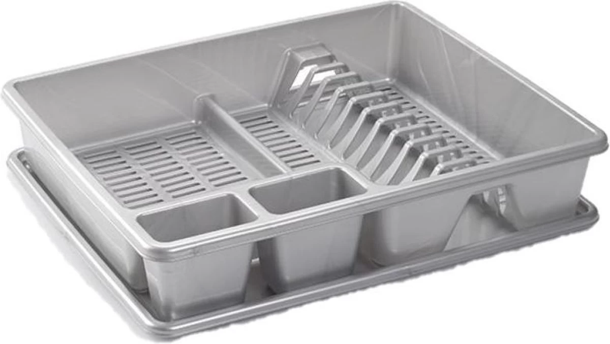 Afwas Afdruiprek Zilver Kunststof 48 X 38 X 9 Cm - Afwassen/drogen Met Lekbak 1 Afwas Afdruiprek Zilver Kunststof 48 X 38 X 9 Cm - Afwassen/drogen Met Lekbak