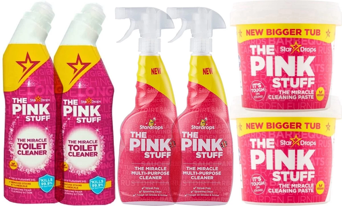 The Pink Stuff Set 6 Dlg- 2x Spray 750 Ml - 2x Toiletreinoger 750 Ml- 2x Miracle Paste 850 Gram 1 The Pink Stuff Set 6 Dlg- 2x Spray 750 Ml - 2x Toiletreinoger 750 Ml- 2x Miracle Paste 850 Gram