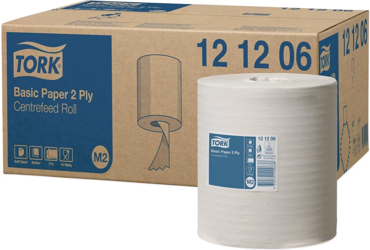 Poetsrol Tork M2 121206 2-laags - 20cm X 160m - 6 Rollen 2 Poetsrol Tork M2 121206 2-laags - 20cm X 160m - 6 Rollen - Afbeelding 2