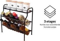 Zindoo Kruidenrek Zwart 3-laags Staand - Specerijen Rek - Kruiden Rek - Duurzaam RVS - Anti Slip Onderzijde - Specerijenstandaard – Keukenorganizer - Spice Rack - Kitchen Rack - Spice Organizer Keukenaccessoire - ZIN-SR05 -Huishoud Verkoop 1200x812 1