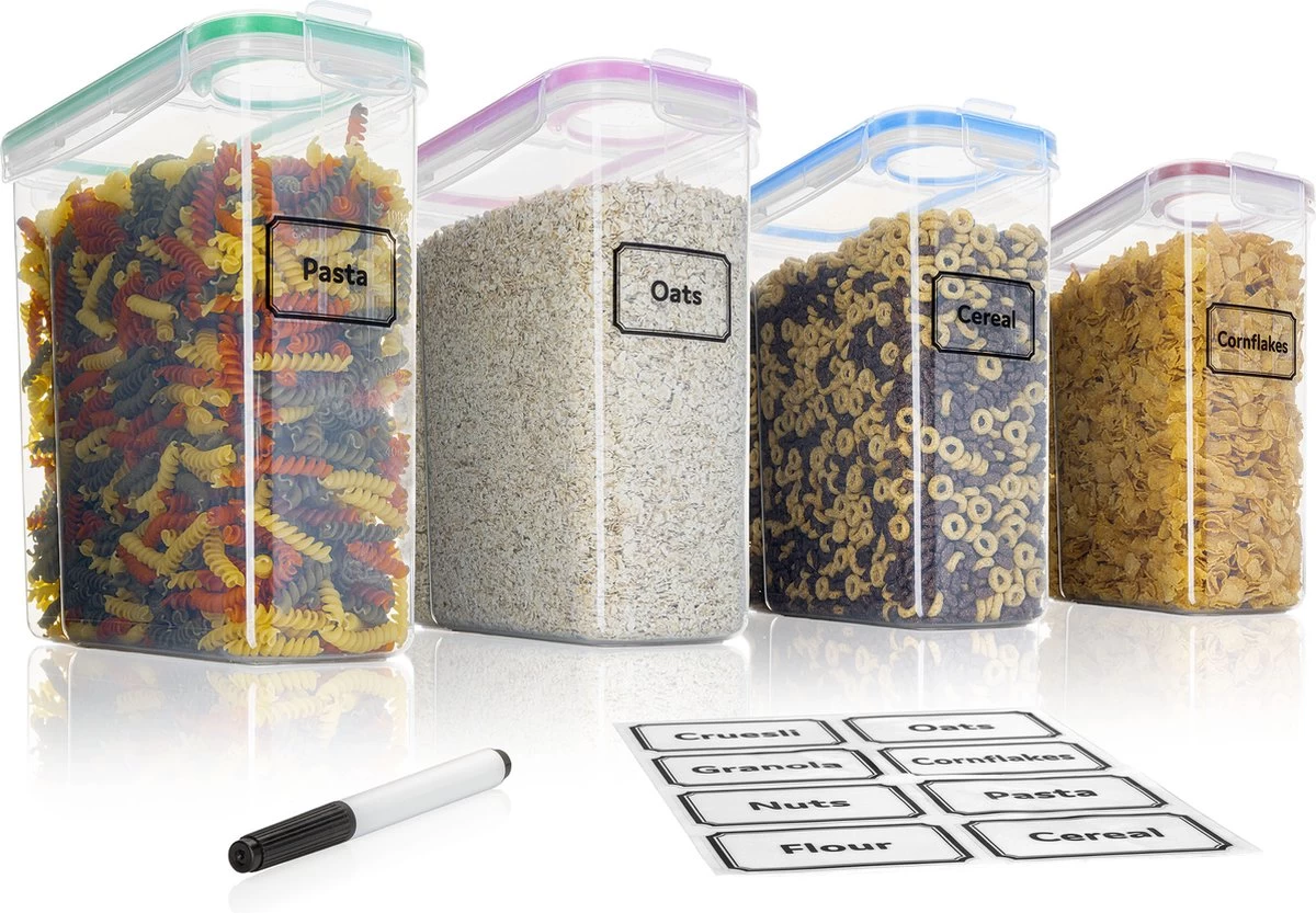 TNM Luxe Luchtdichte Voorraadbussen Set (4x2,5L) – Voorraadpotten - 4 Kleuren 9 TNM Luxe Luchtdichte Voorraadbussen Set (4x2,5L) – Voorraadpotten - 4 Kleuren - Afbeelding 9