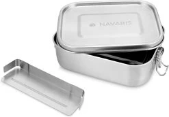 Navaris RVS Broodtrommel Met Verdeler - Meal Prep Bakje - Vershouddoos - Lunchbox - 17 X 13 X 6 Cm - Inhoud 0,8 Liter - Vaatwasbestendig -Huishoud Verkoop 1200x834