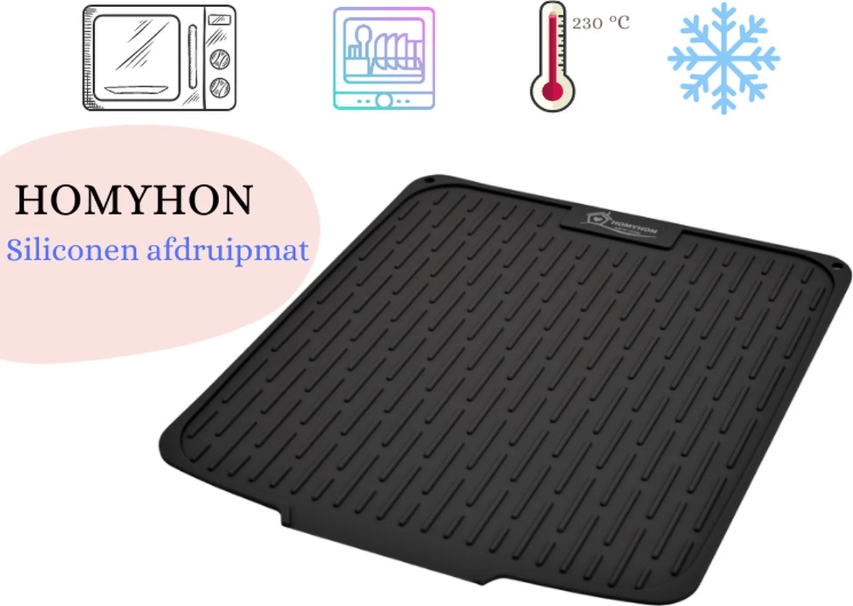 HOMYHON Afdruipmat -Afdruipmat Siliconen -Pannenonderzetter- Antislip -Hittebestendig - Aanrecht Mat -Siliconen Mat - 40 X 46 Cm - Zwart 1 HOMYHON Afdruipmat -Afdruipmat Siliconen -Pannenonderzetter- Antislip -Hittebestendig - Aanrecht Mat -Siliconen Mat - 40 X 46 Cm - Zwart