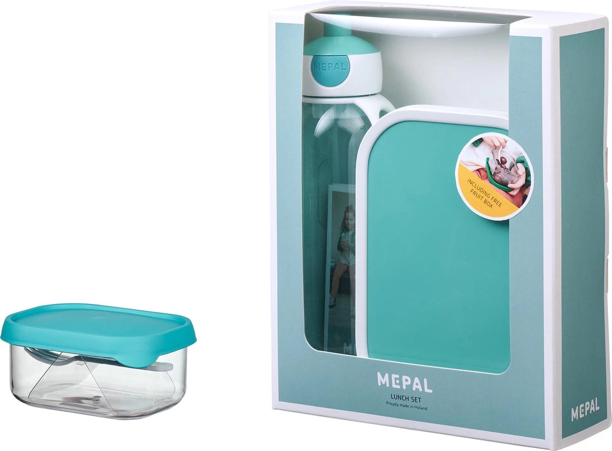Mepal – Waterfles + Lunchbox + Fruitbox Campus – Turquoise – Drinkfles Voor Kinderen – Broodtrommel – Fruitbakje – Giftset 1 Mepal – Waterfles + Lunchbox + Fruitbox Campus – Turquoise – Drinkfles Voor Kinderen – Broodtrommel – Fruitbakje – Giftset