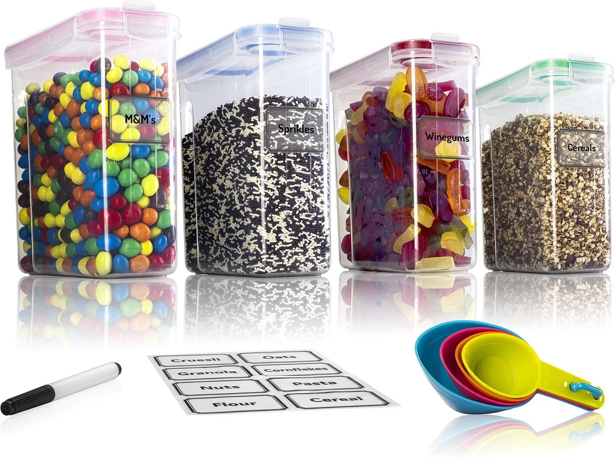 TNM Luxe Luchtdichte Voorraadbussen Set (4x2,5L) – Voorraadpotten - 4 Kleuren 1 TNM Luxe Luchtdichte Voorraadbussen Set (4x2,5L) – Voorraadpotten - 4 Kleuren