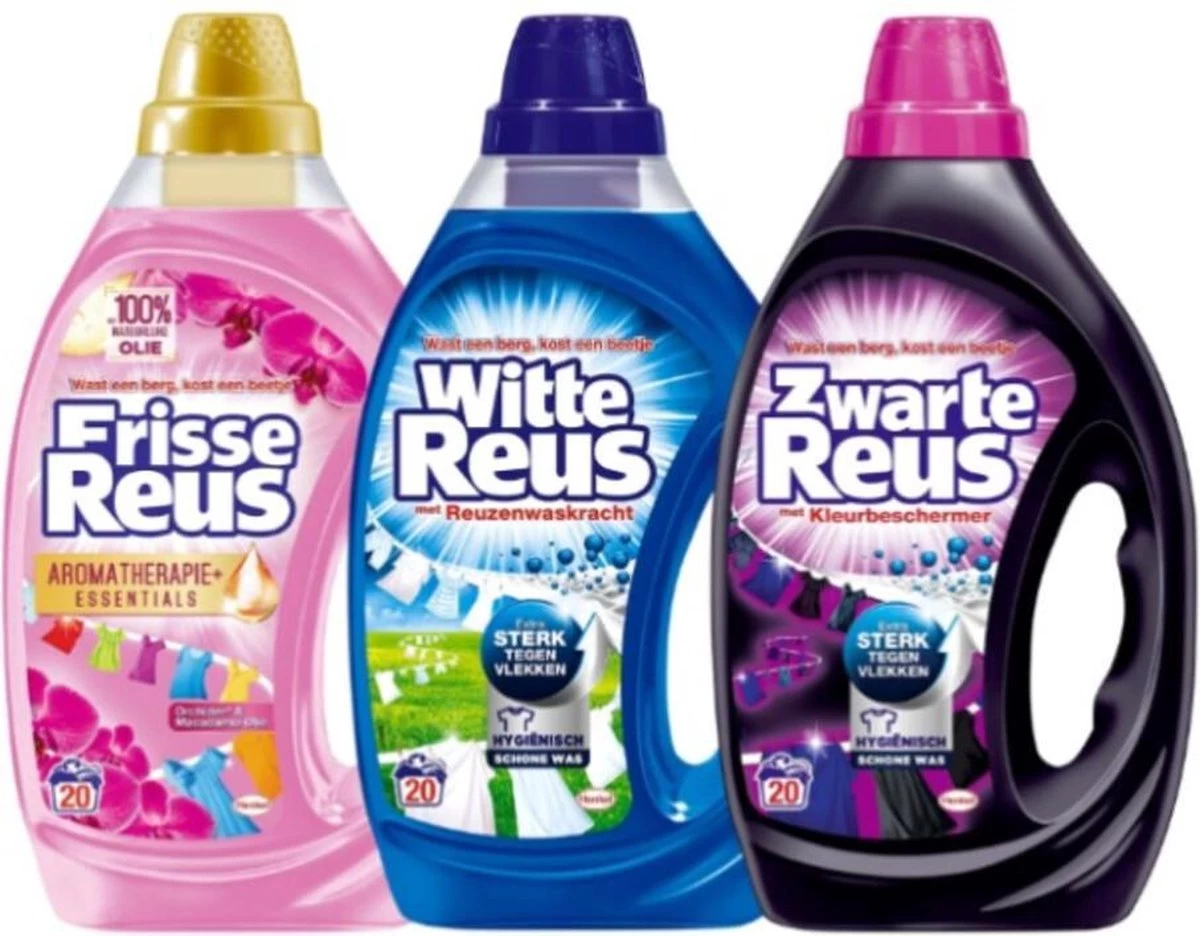 Witte + Frisse + Zwarte Reus Vloeibaar Wasmiddel Voordeel Pakket 1 Witte + Frisse + Zwarte Reus Vloeibaar Wasmiddel Voordeel Pakket
