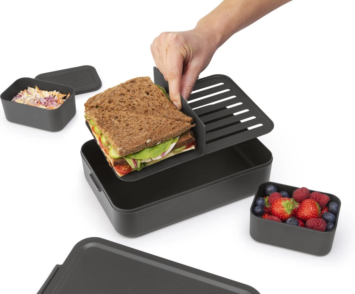 Brabantia Make & Take Bento Lunchbox Incl Bentobox - Large - Kunststof - Dark Grey 8 Brabantia Make & Take Bento Lunchbox Incl Bentobox - Large - Kunststof - Dark Grey - Afbeelding 8