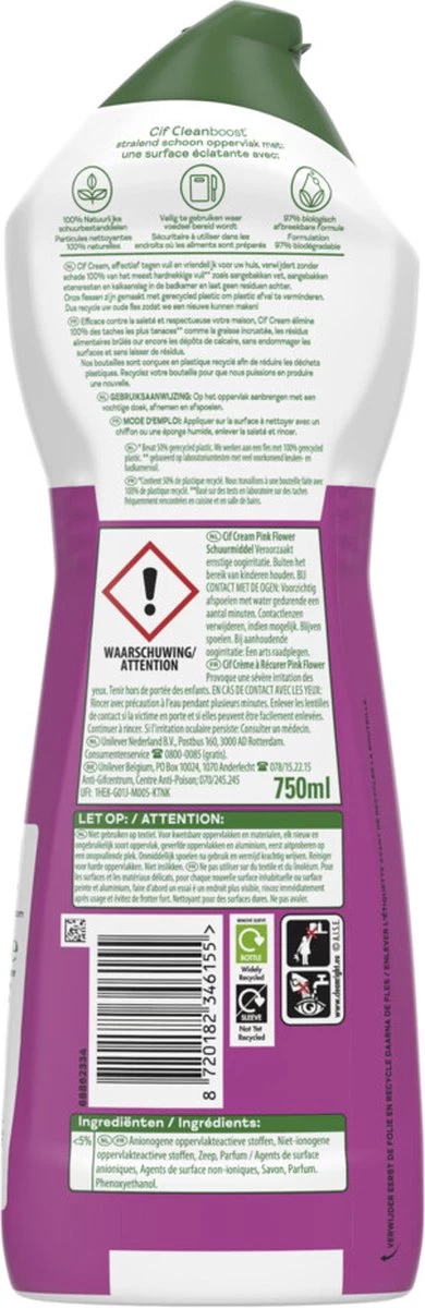 Cif CleanBoost Cream Pink Schuurmiddel - 8 X 750 Ml - Voordeelverpakking 9 Cif CleanBoost Cream Pink Schuurmiddel - 8 X 750 Ml - Voordeelverpakking - Afbeelding 9