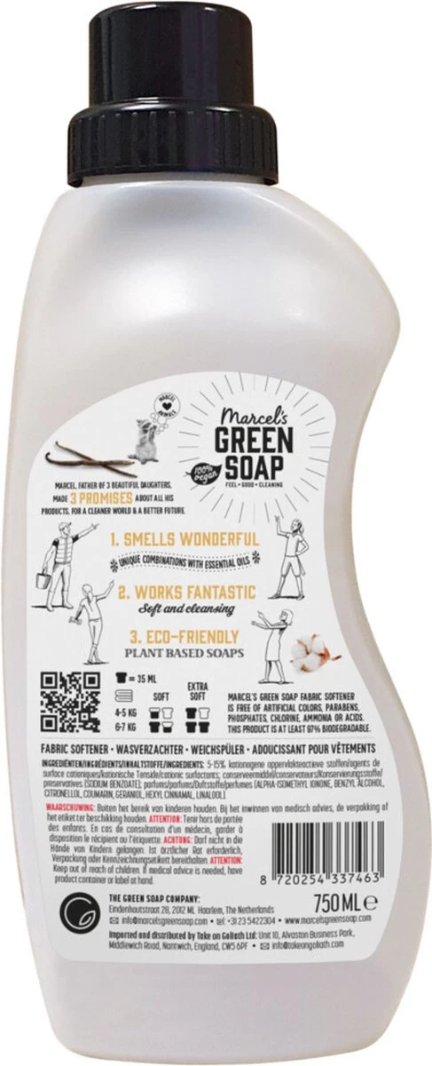 Marcel's Green Soap Wasverzachter Vanille & Katoen - 6 X 750 Ml 2 Marcel's Green Soap Wasverzachter Vanille & Katoen - 6 X 750 Ml - Afbeelding 2