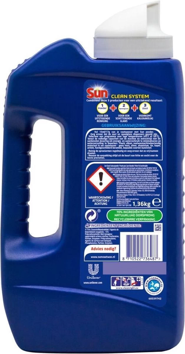 SUN® Sun Vaatwaspoeder 1,36KG - 80 Wasbeurten 2 SUN® Sun Vaatwaspoeder 1,36KG - 80 Wasbeurten - Afbeelding 2