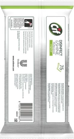 Cif Disinfect & Shine Wipes Doden 99,99% Van De Bacteriën Original Desinfecterende Schoonmaakdoekjes, Van 100% Biologisch Afbreekbaar Textiel 5 X 75 Doekjes -Huishoud Verkoop 640x1200 1