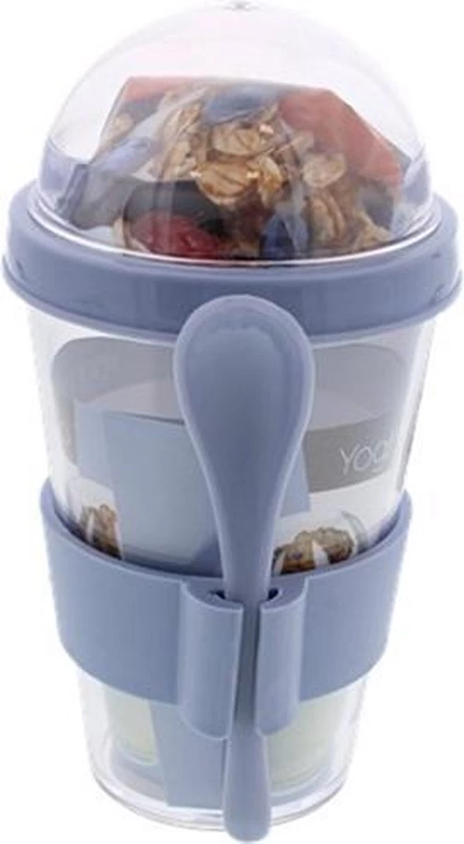 Merkloos Yoghurt Beker To Go RIANNE - Blauw - Kunststof - Ø8 X H16 Cm 1 Merkloos Yoghurt Beker To Go RIANNE - Blauw - Kunststof - Ø8 X H16 Cm