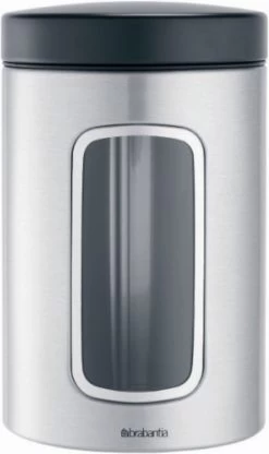 Bestsellers 1 Brabantia Voorraadbus - 1,4 L - Matt Steel Fingerprint Proof / Matt Black Deksel - Met Venster