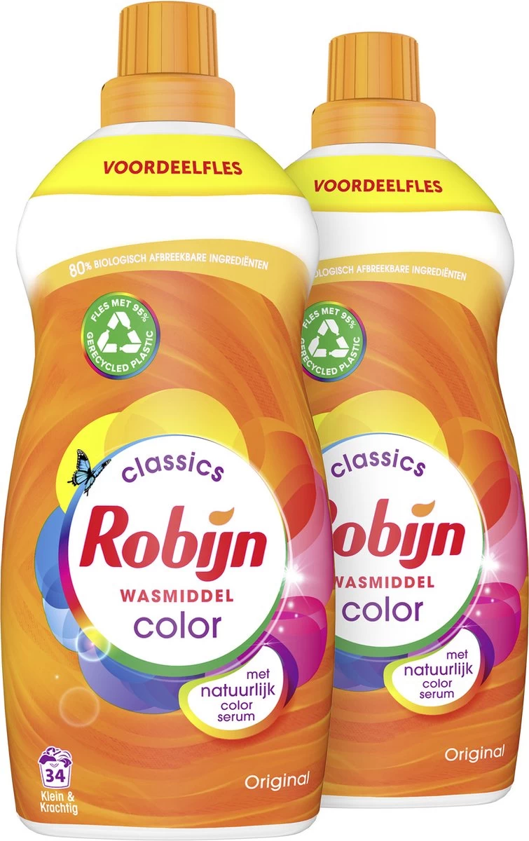 Robijn Klein & Krachtig Classics Color Vloeibaar Wasmiddel - 2 X 34 Wasbeurten - Voordeelverpakking 2 Robijn Klein & Krachtig Classics Color Vloeibaar Wasmiddel - 2 X 34 Wasbeurten - Voordeelverpakking - Afbeelding 2