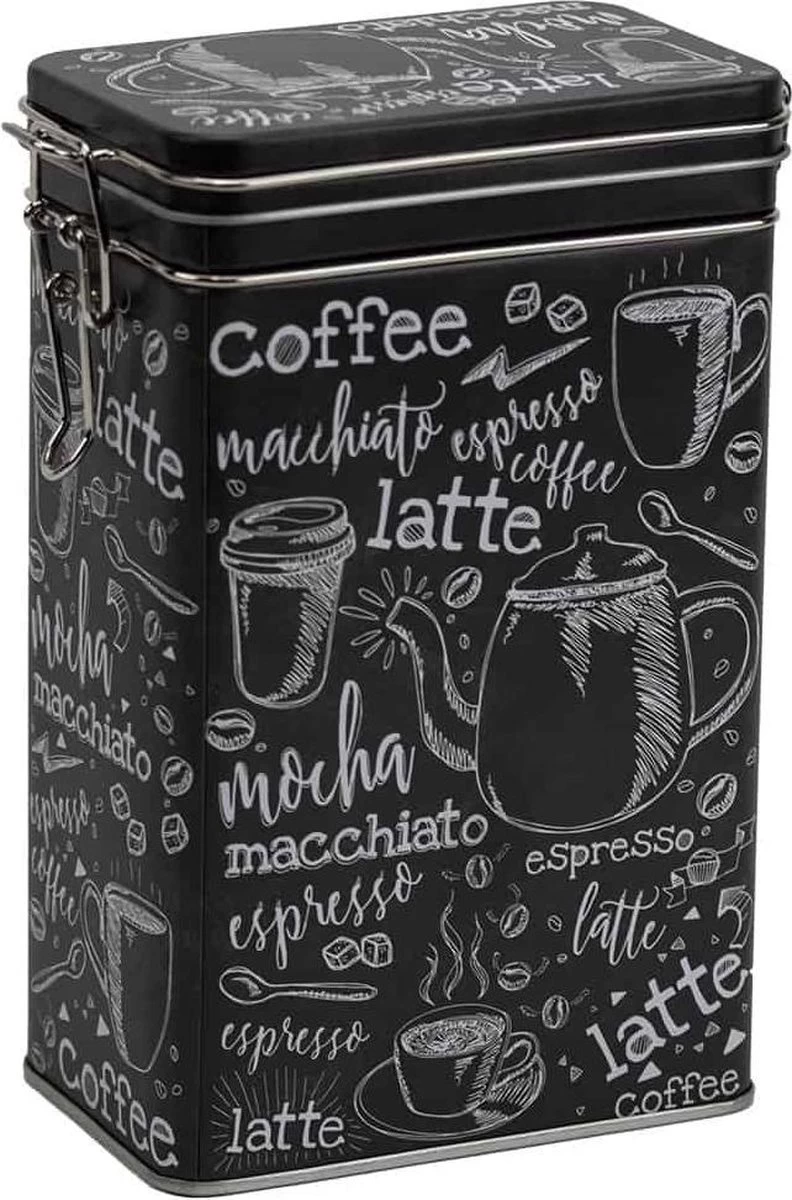 Merkloos Bewaarblik/theeblik/voorraadblik - Rechthoekig - Klipsluiting - Groot - Koffieprint 1 Merkloos Bewaarblik/theeblik/voorraadblik - Rechthoekig - Klipsluiting - Groot - Koffieprint