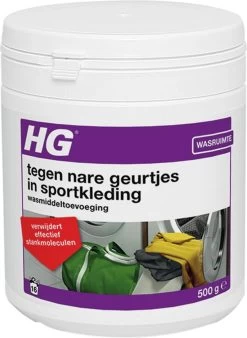 HG Tegen Nare Geurtjes In Sportkleding Wasmiddeltoevoeging - 500gr - Ook Bruikbaar Voor Handdoeken En Andere Kleding - Elimineert 100% Stankmoleculen - Biologisch Afbreekbaar -Huishoud Verkoop 877x1200 1