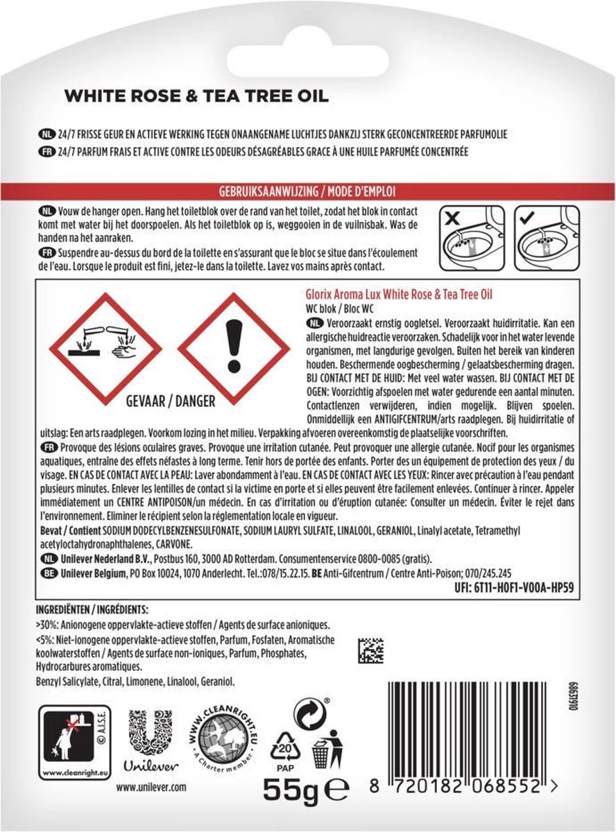 Glorix Aroma Lux Toiletblokken White Rose & Tea Tree Oil - 9 X 55g - Voordeelverpakking 3 Glorix Aroma Lux Toiletblokken White Rose & Tea Tree Oil - 9 X 55g - Voordeelverpakking - Afbeelding 3