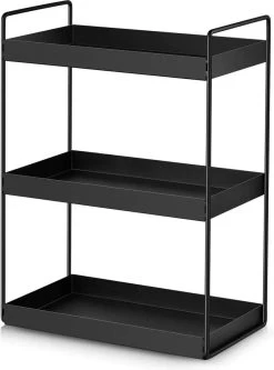 Merkloos 3 Tier Staande Planken Keuken Onder Kast Plank Douche Plank Badkamer Werkblad Organizer Ijdelheid Lade Cosmetica & Make-up Opslag Kruidenrek Zwart
