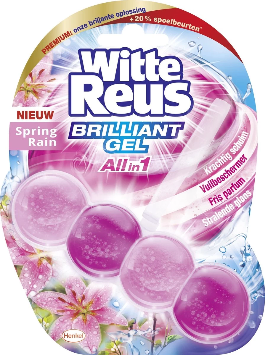 Witte Reus Brilliant Gel Allin1 Toiletblok - Spring Rain - WC Blokjes Voordeelverpakking - 11 Stuks 2 Witte Reus Brilliant Gel Allin1 Toiletblok - Spring Rain - WC Blokjes Voordeelverpakking - 11 Stuks - Afbeelding 2