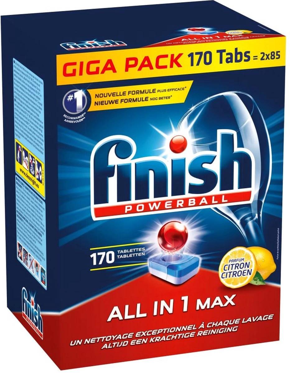 Finish All In 1 Max Citroen - Vaatwastabletten - 170 Tabs - Voordeelpak 3 Finish All In 1 Max Citroen - Vaatwastabletten - 170 Tabs - Voordeelpak - Afbeelding 3