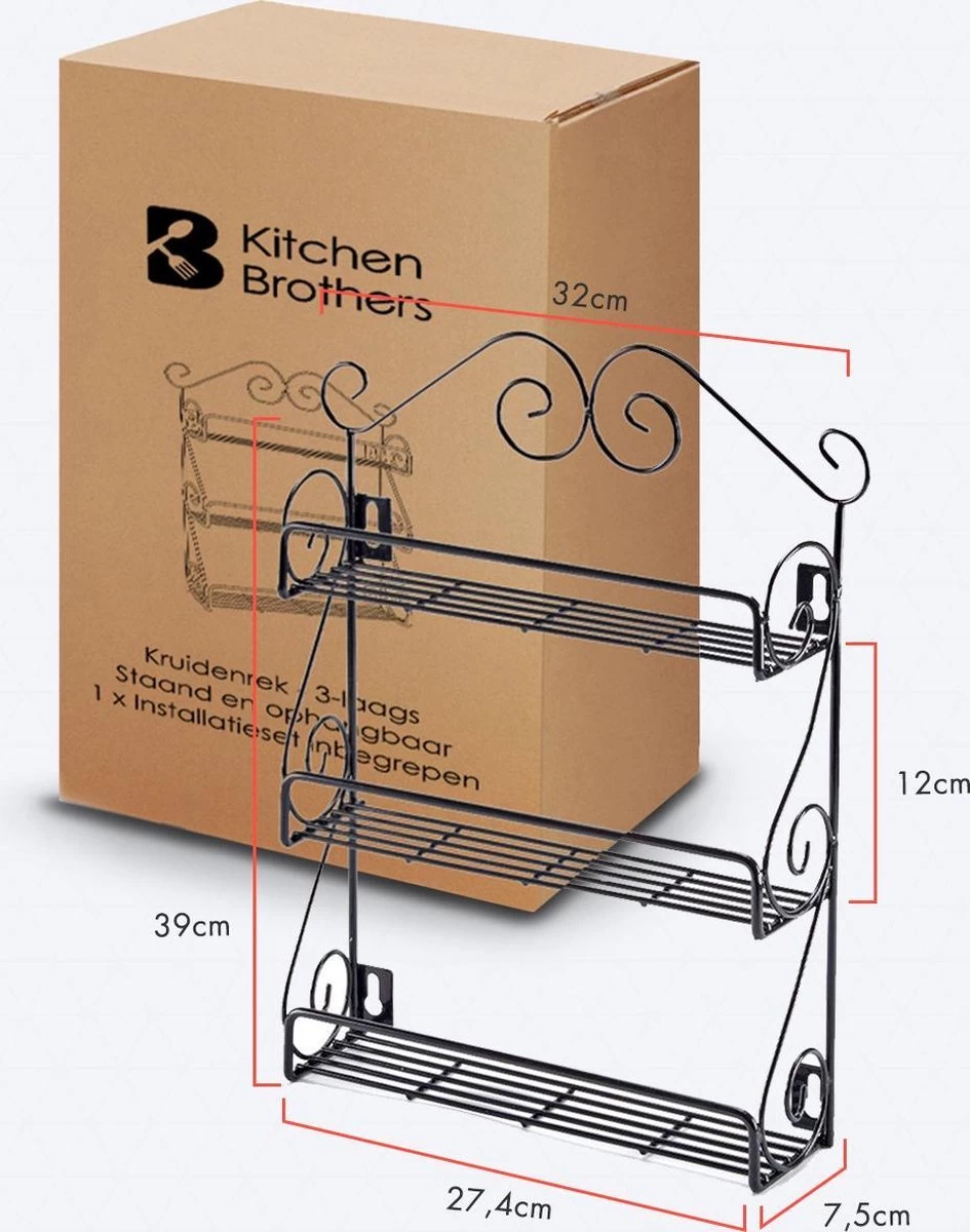 KitchenBrothers Kruidenrek - Staand En Ophangbaar - Voor 21 Potjes - 3 Laags - Metaal 6 KitchenBrothers Kruidenrek - Staand En Ophangbaar - Voor 21 Potjes - 3 Laags - Metaal - Afbeelding 6