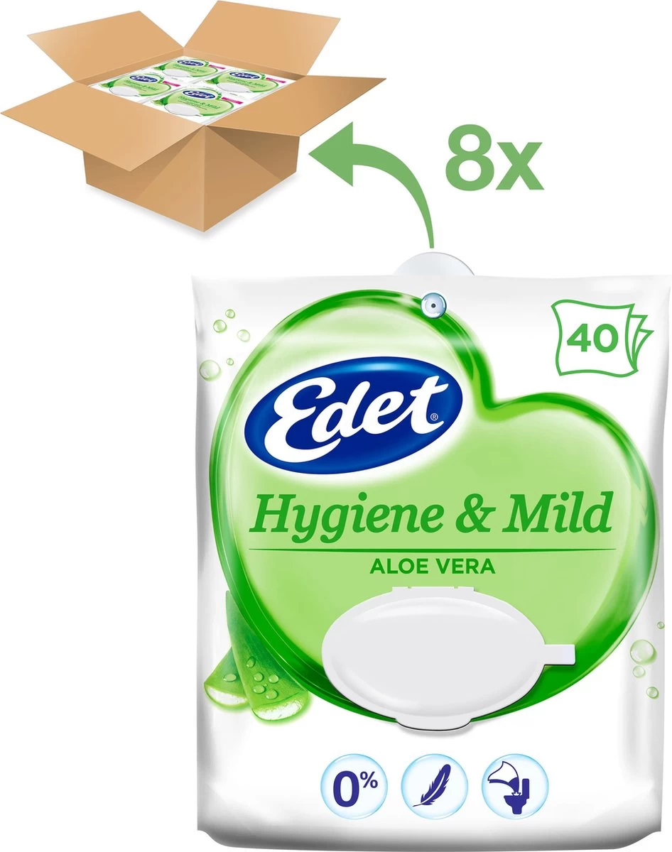 Edet Aloe Vera Vochtig Toiletpapier - 8 X 40 Stuks - Halfjaar Voorraad 2 Edet Aloe Vera Vochtig Toiletpapier - 8 X 40 Stuks - Halfjaar Voorraad - Afbeelding 2