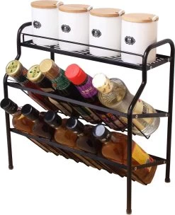 Zindoo Kruidenrek Zwart 3-laags Staand - Specerijen Rek - Kruiden Rek - Duurzaam RVS - Anti Slip Onderzijde - Specerijenstandaard – Keukenorganizer - Spice Rack - Kitchen Rack - Spice Organizer Keukenaccessoire - ZIN-SR05
