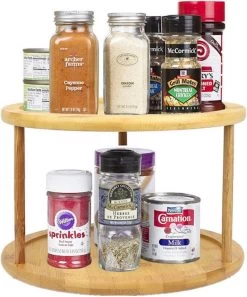 Merkloos Decopatent® Kruidenrek / Fruitschaal Bamboe - Rond - Kruiden Carrousel - Draaibaar - Staand Bamboe Specerijenrek Draaiplateau - Fruitrek -Huishoud Verkoop 997x1200 3
